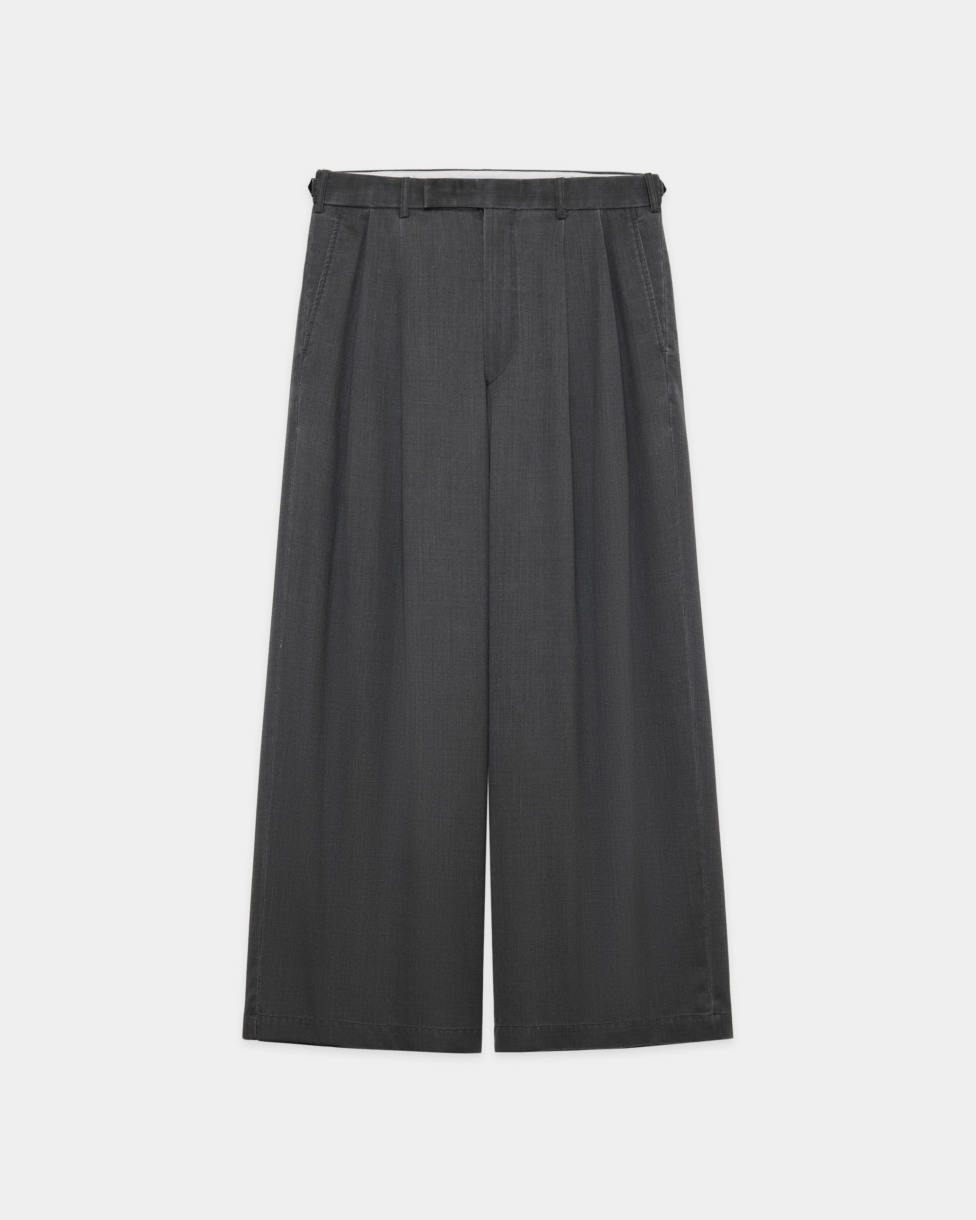 ウォッシャブルウールギャバ顔料プリント / ツータックバギートラウザーズ, Charcoal Gray