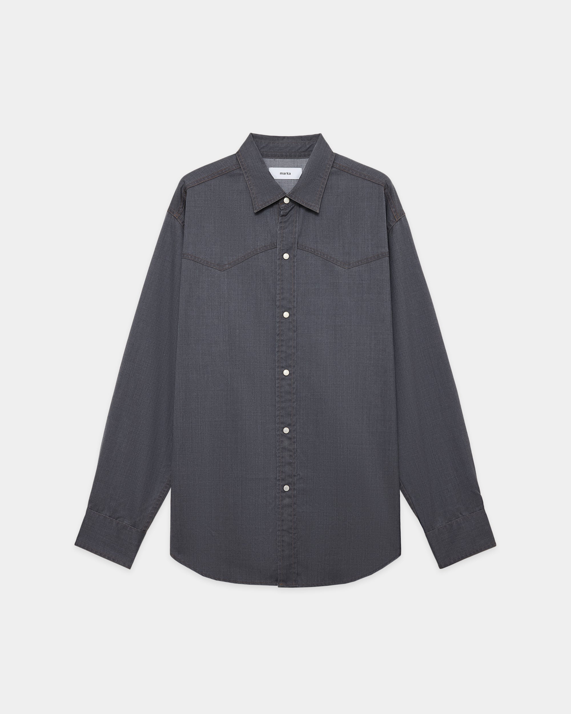 ウォッシャブルウールギャバ顔料プリント / ウエスタンシャツ, Blue Gray