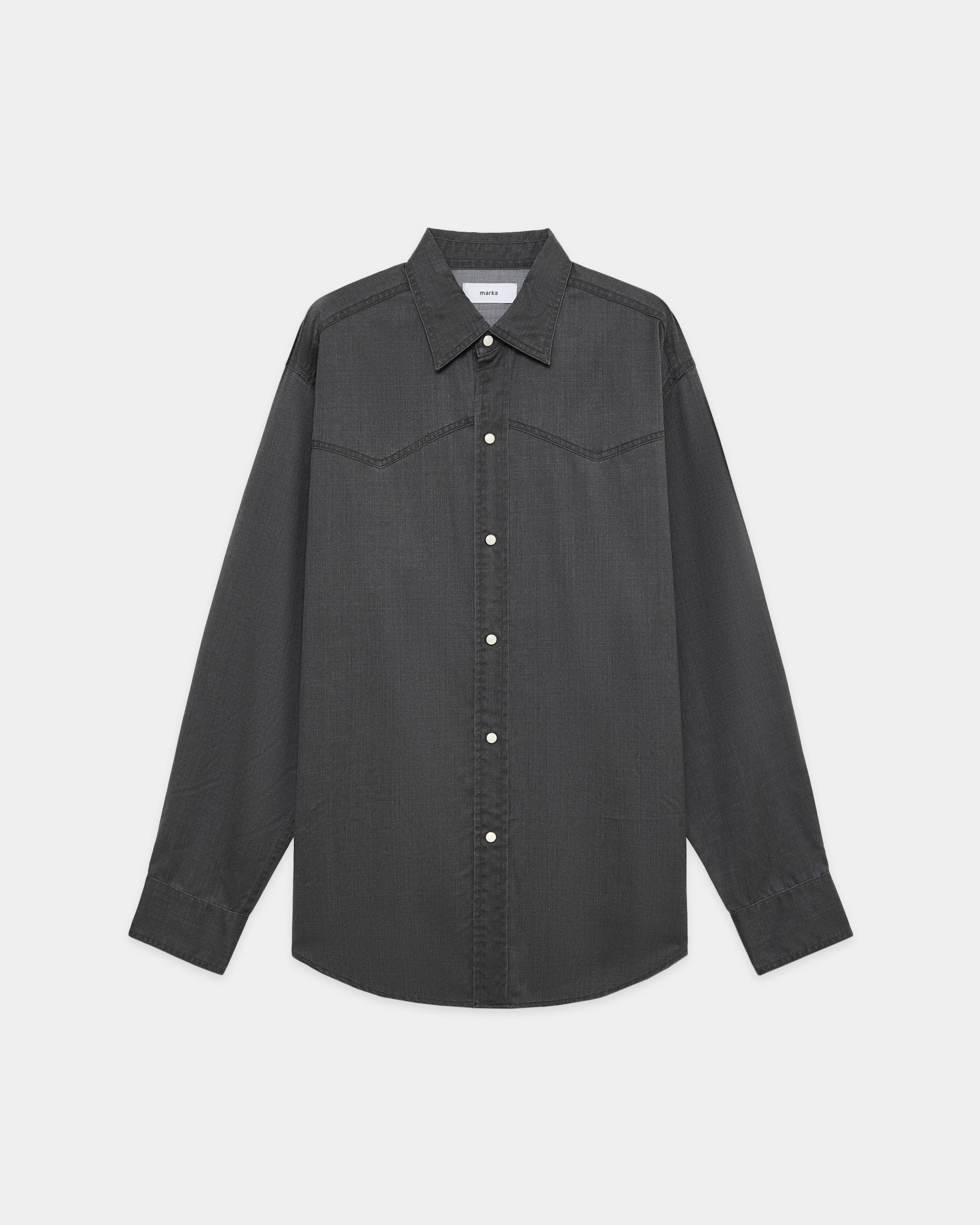 ウォッシャブルウールギャバ顔料プリント / ウエスタンシャツ, Charcoal Gray