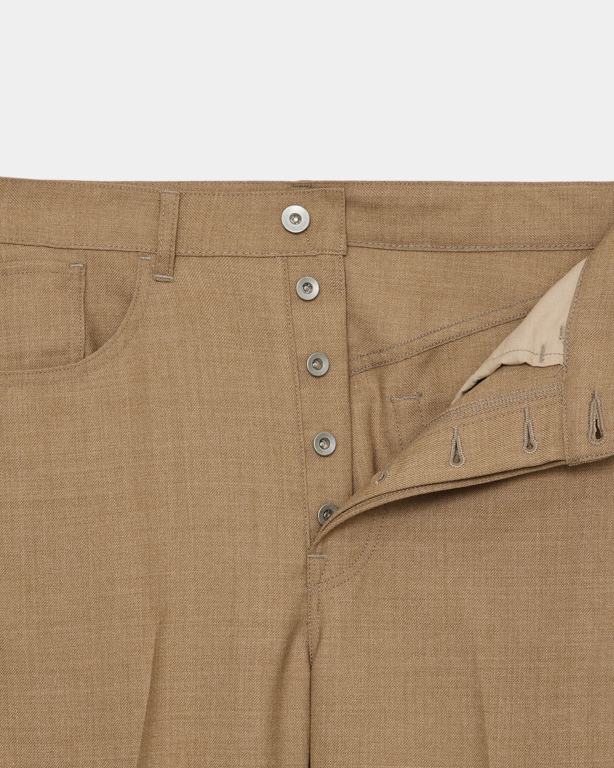 リサイクルポリエステル　ノンミュールジングウールギャバジン / 5ポケットトラウザーズ, Beige