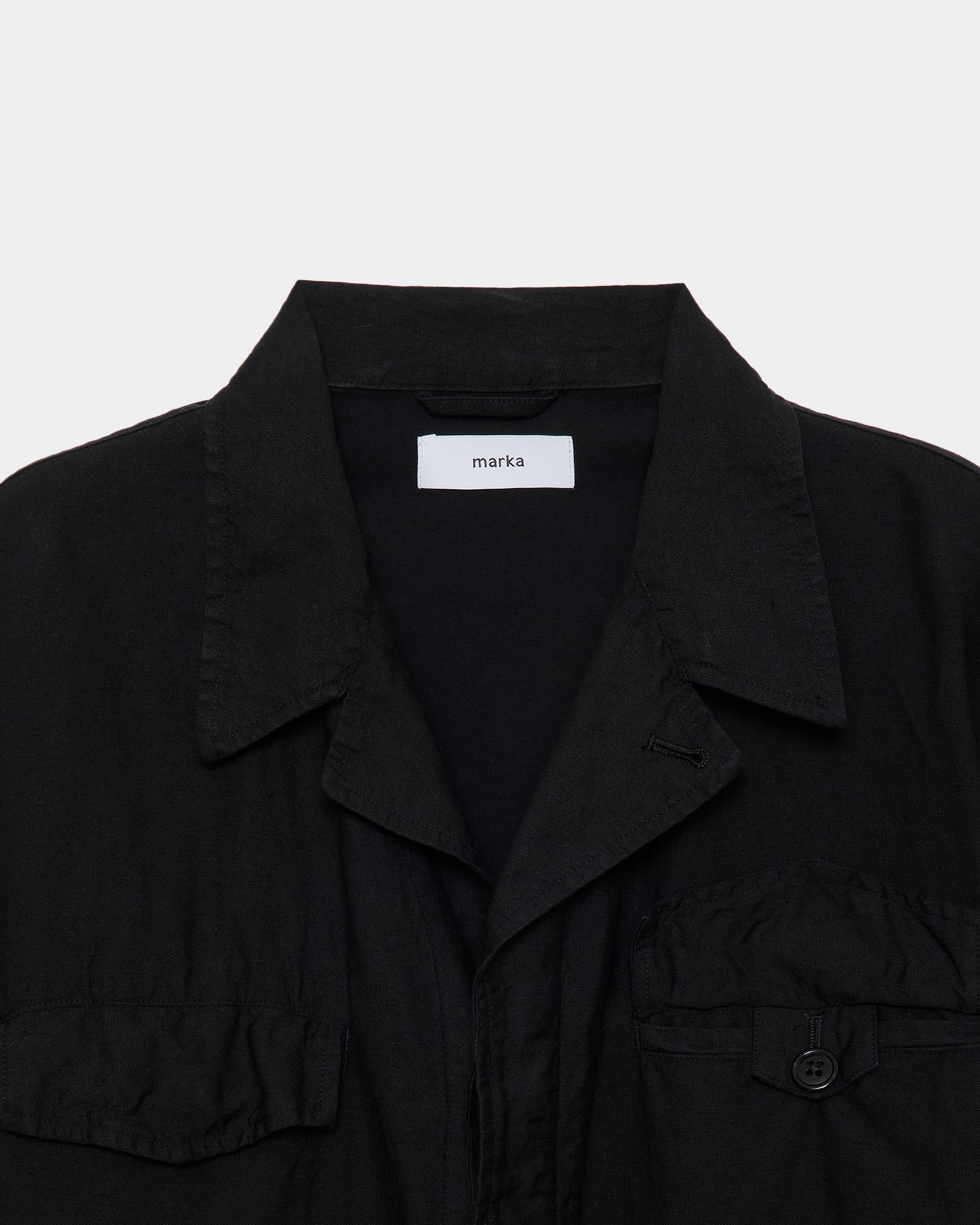 リネンオーガニックコットンシルクライトモールスキン / ミリタリージャケット, Black