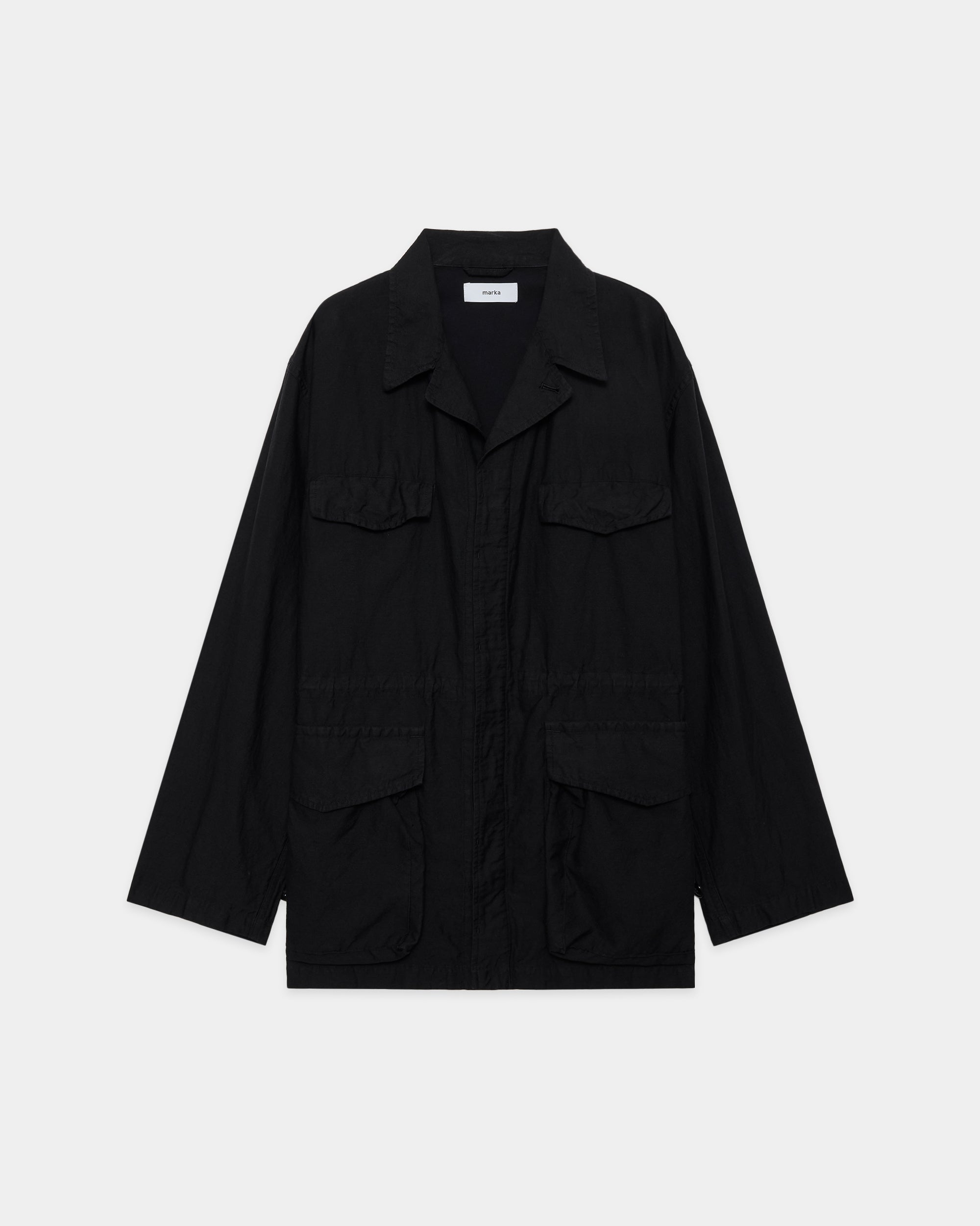 リネンオーガニックコットンシルクライトモールスキン / ミリタリージャケット, Black