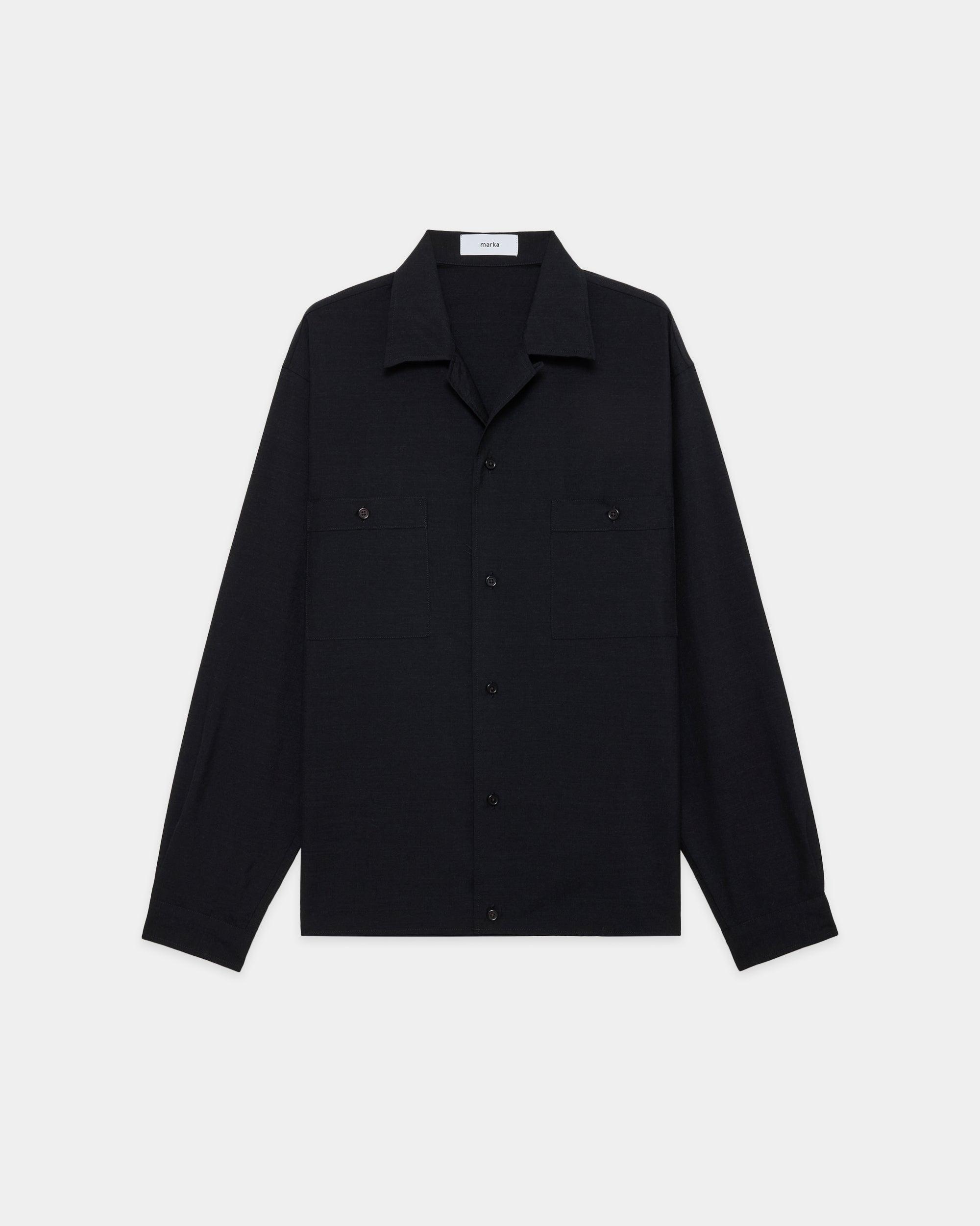 2/72ウールトロピカルワッシャー / ダブルポケットオープンカラーシャツ, Chambray Black