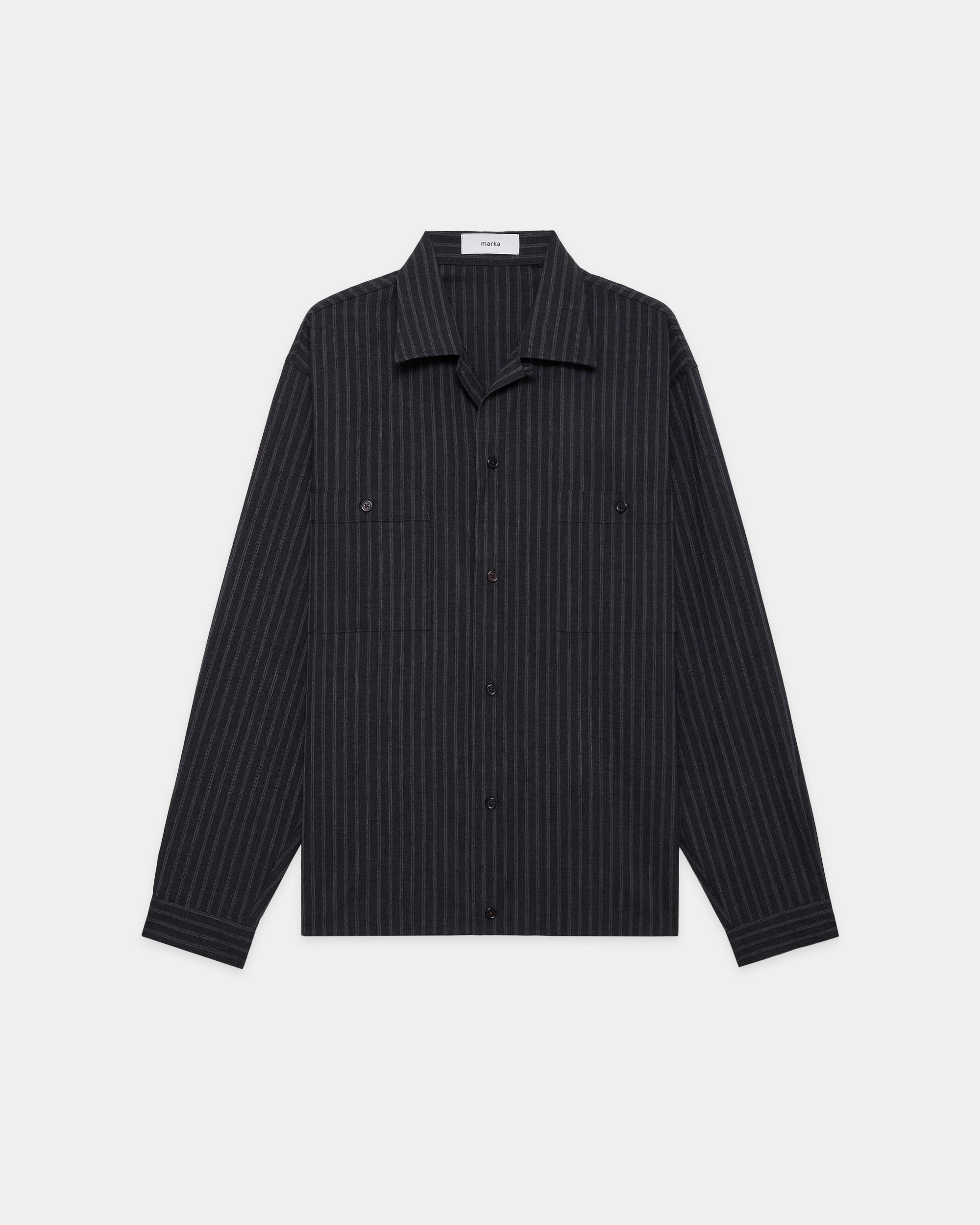 2/72ウールトロピカルワッシャー / ダブルポケットオープンカラーシャツ, Gray Stripe