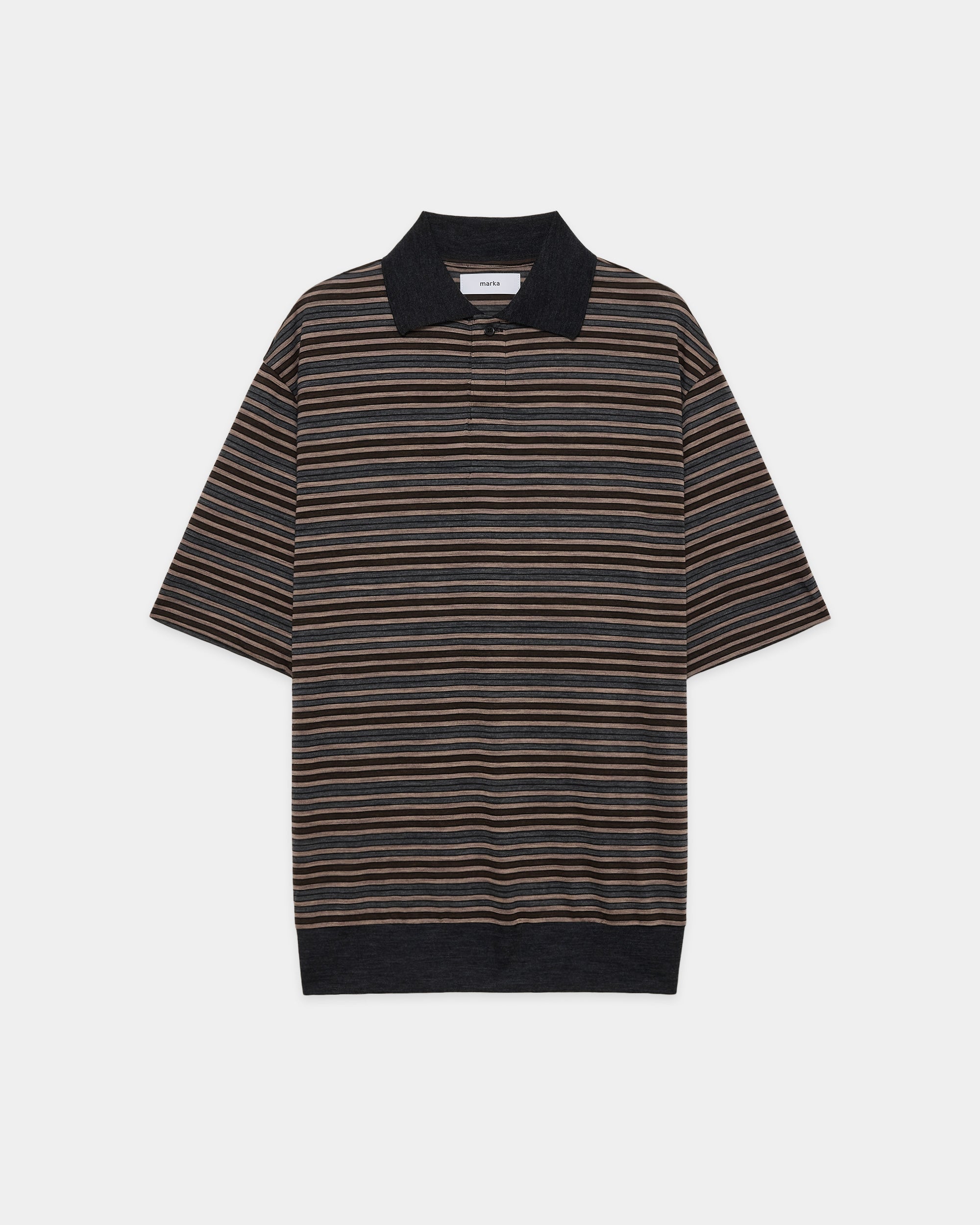 Super120sウォッシャブルウール天竺 / ワンボタンポロTeeS/S, Beige Border