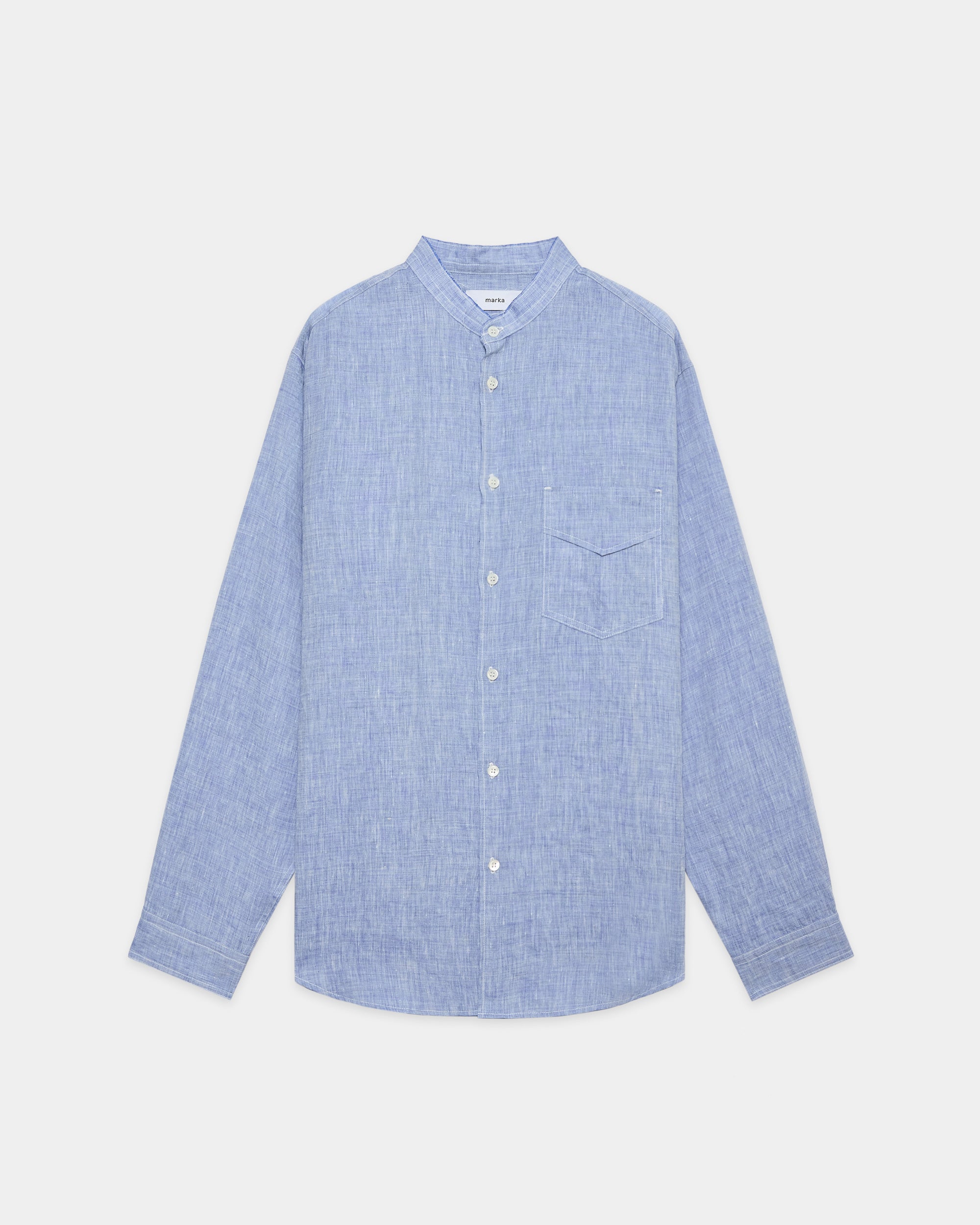 リネンラミーシャンブレー / バンドカラーシャツ, Saxe