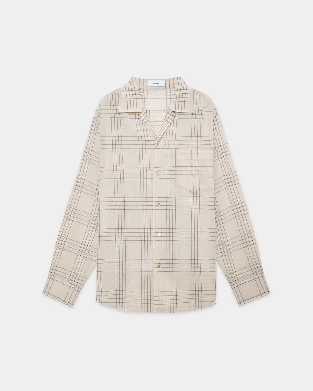 オーガニックコットン強撚チェックローン / オープンカラーL/Sシャツ, Ivory Check
