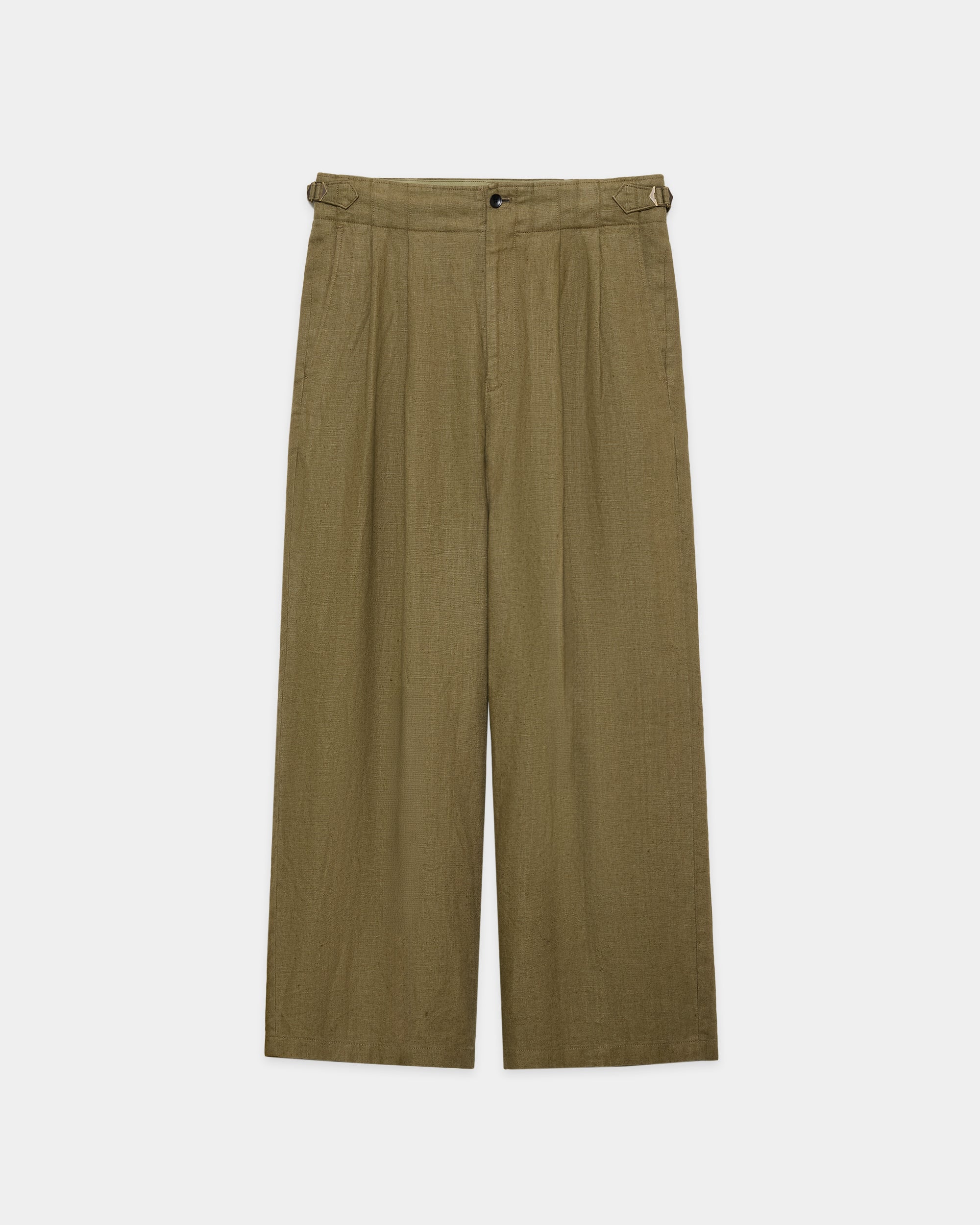 リネンキャンバス / ツータックミリタリートラウザーズ, Khaki Beige