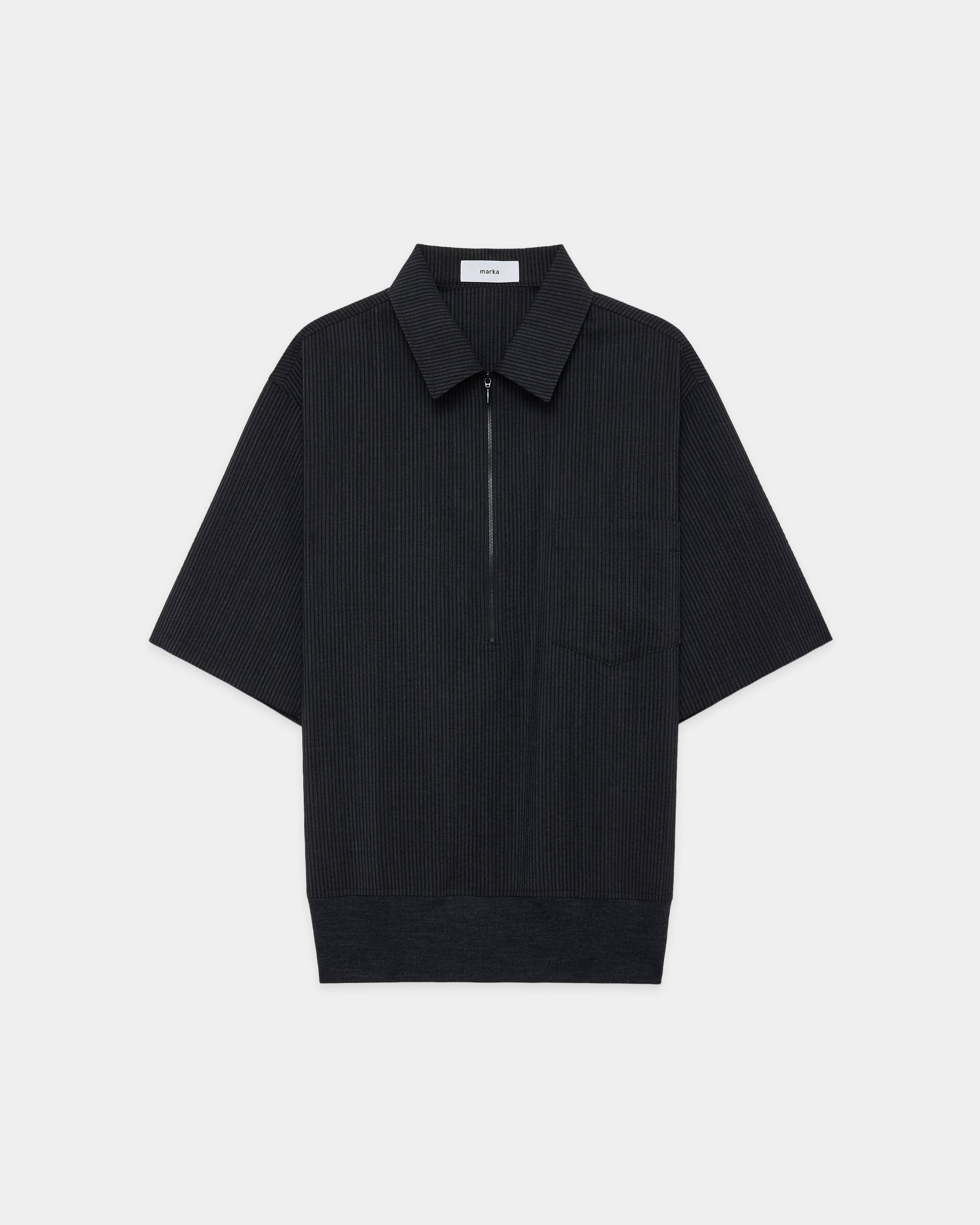 ウールシアサッカー / ハーフジップシャツ, Black X Gray