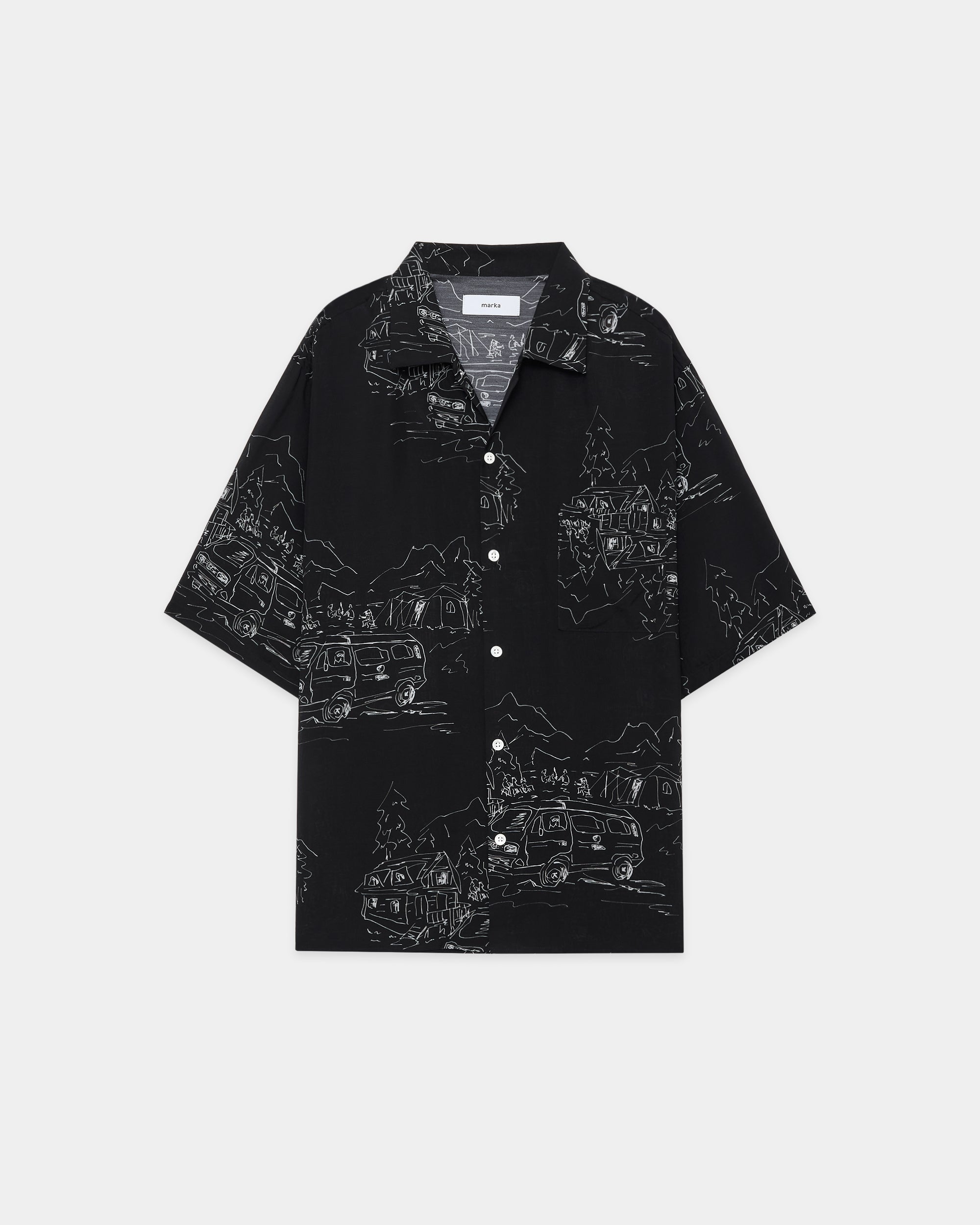 キュプラシルクローン / オープンカラー S/S シャツ, Black Vanagon
