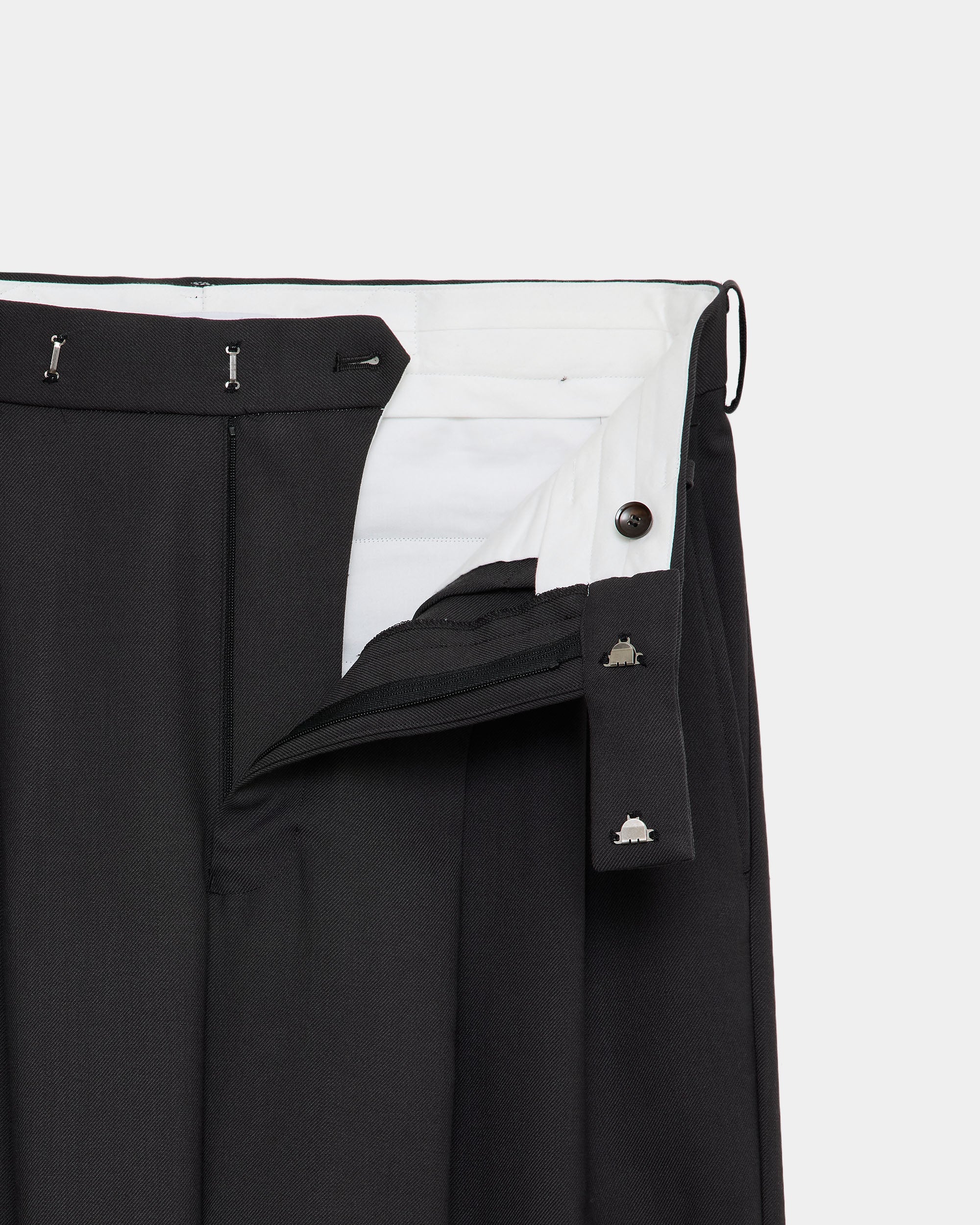 Recycled Polyester Wool Gabardine / Double Pleated Baggy Trousers, Charcoal Gray
