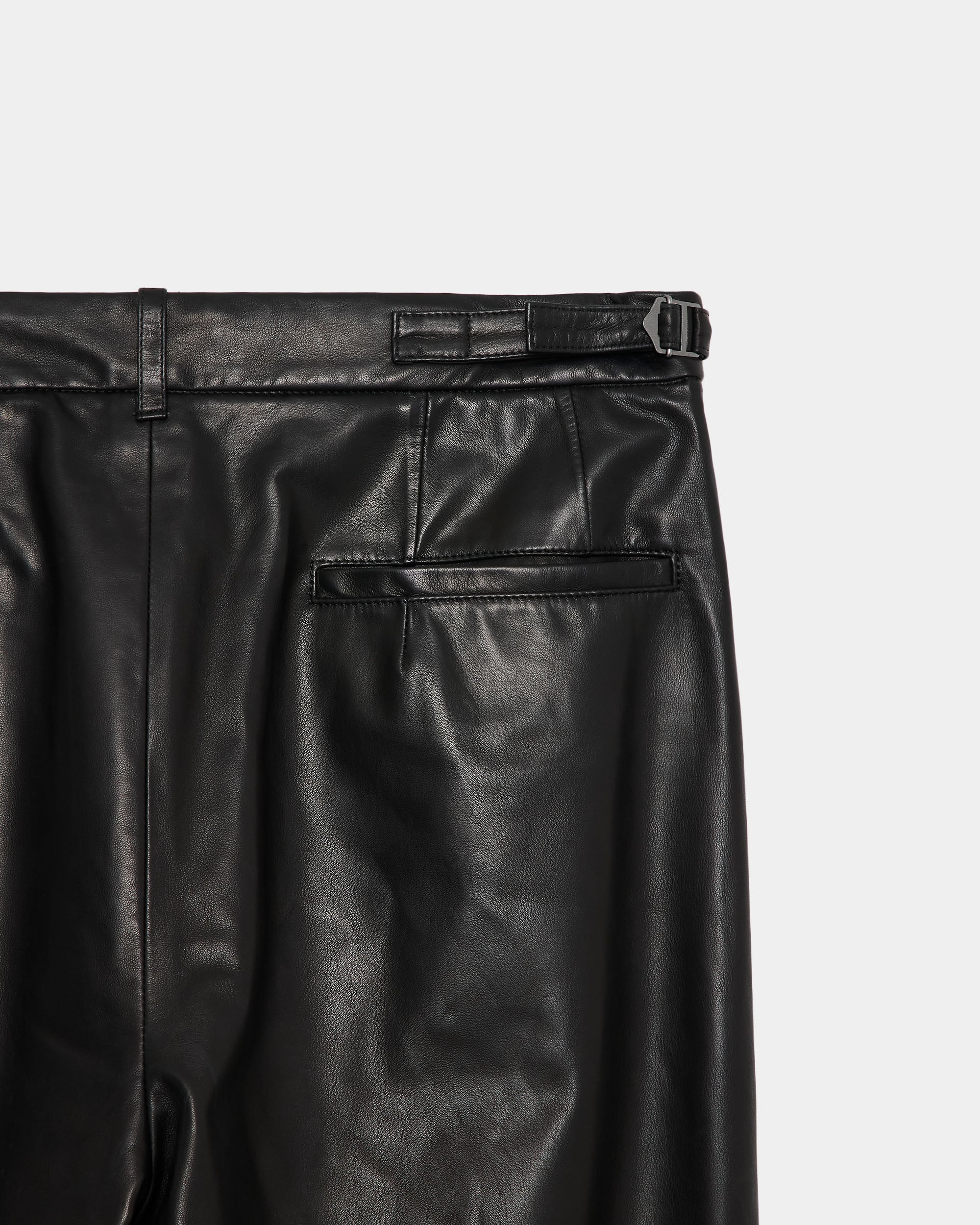 Glazed Sheepskin / Single Pleat Wide Trousers, Black