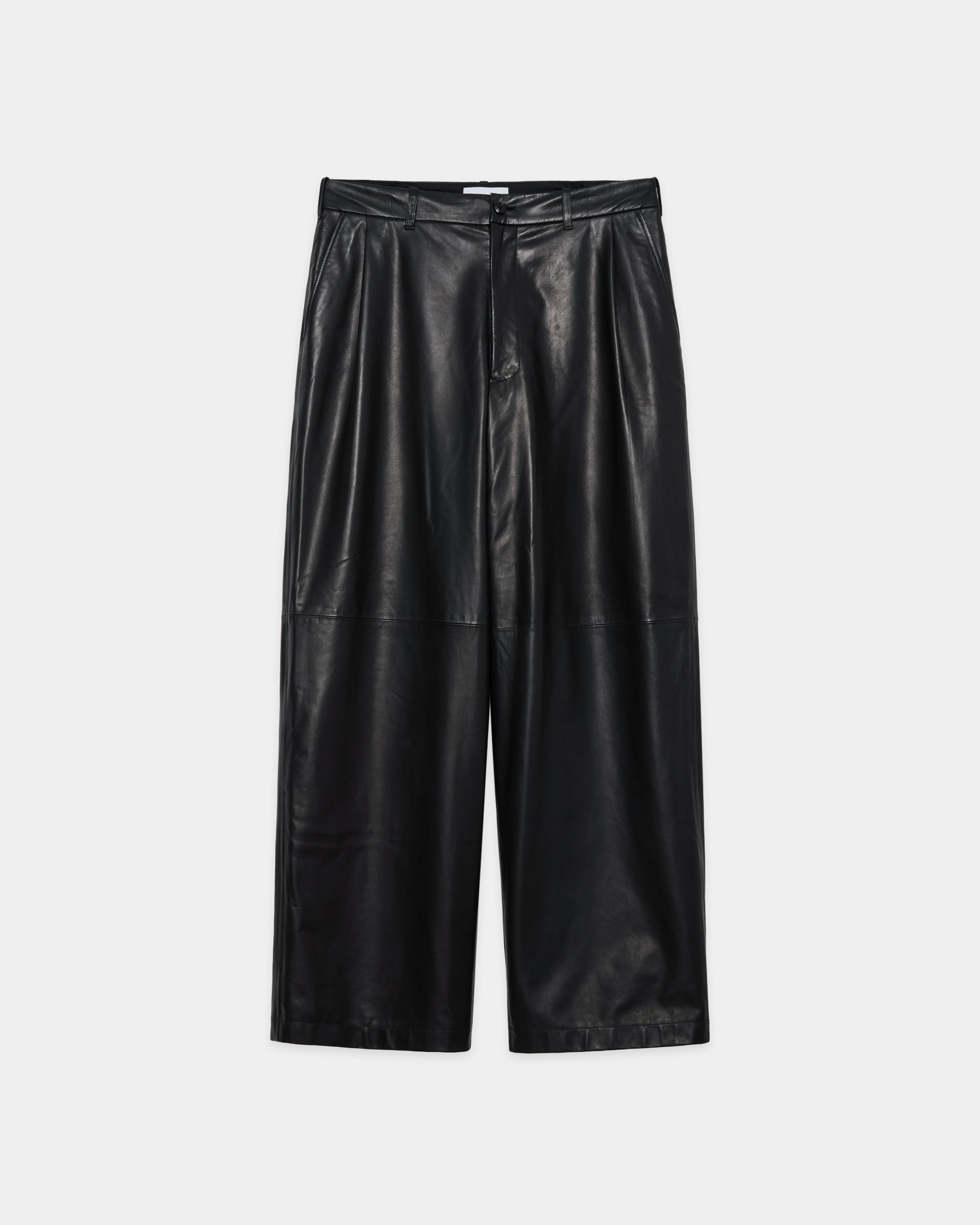 Glazed Sheepskin / Single Pleat Wide Trousers, Black