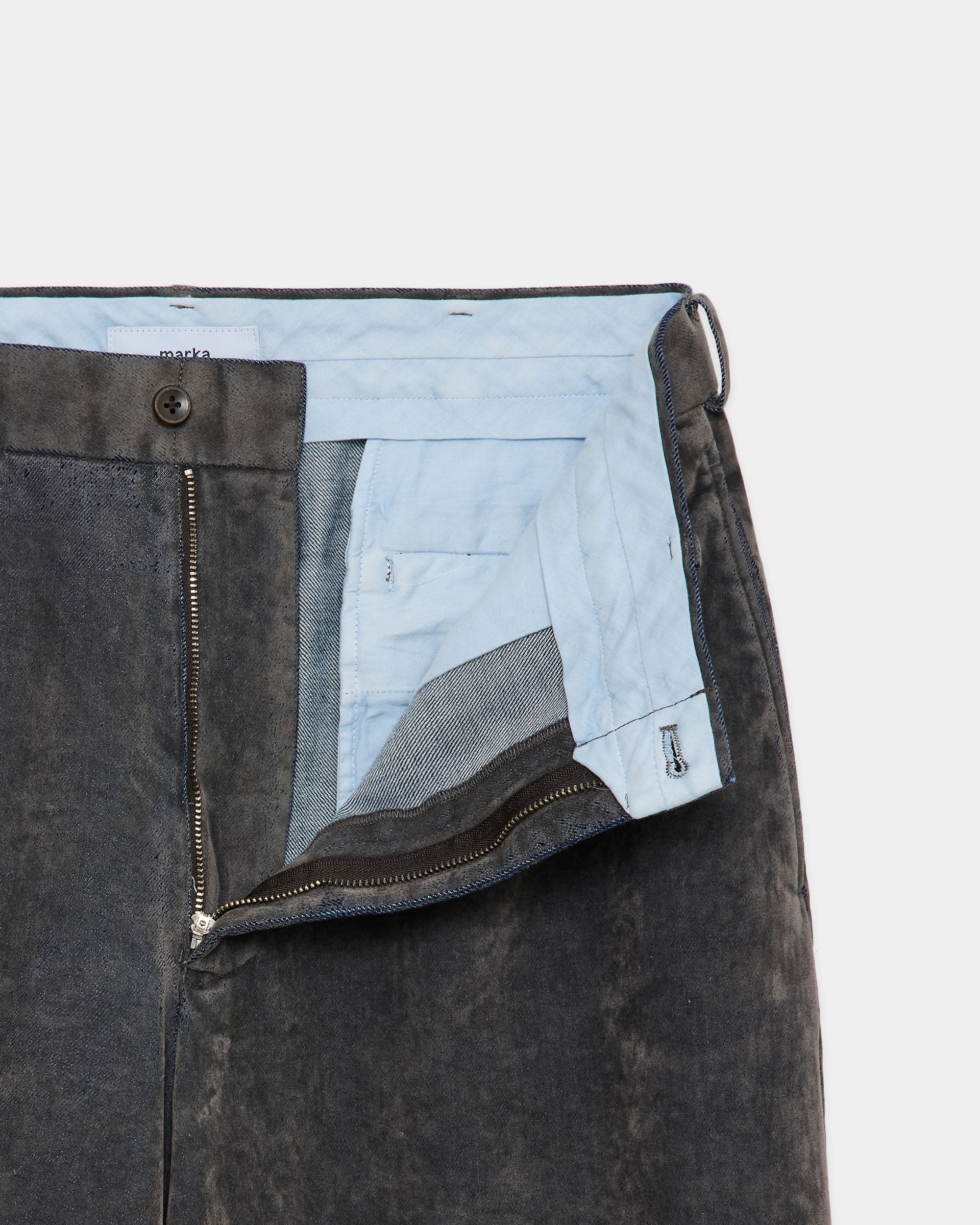 Velvet-Flocked Organic Cotton Denim USMC Slacks, Gray