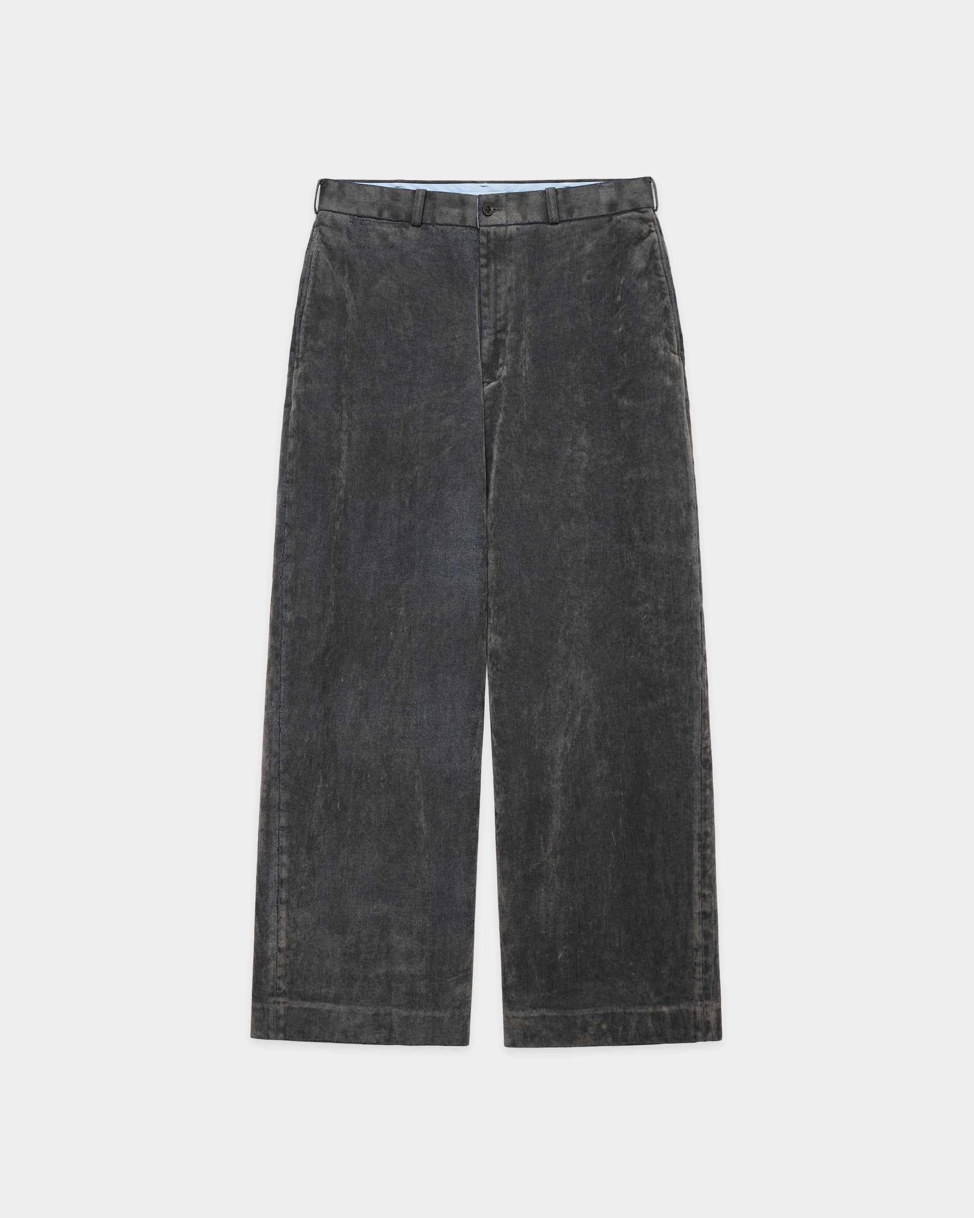 Velvet-Flocked Organic Cotton Denim USMC Slacks, Gray