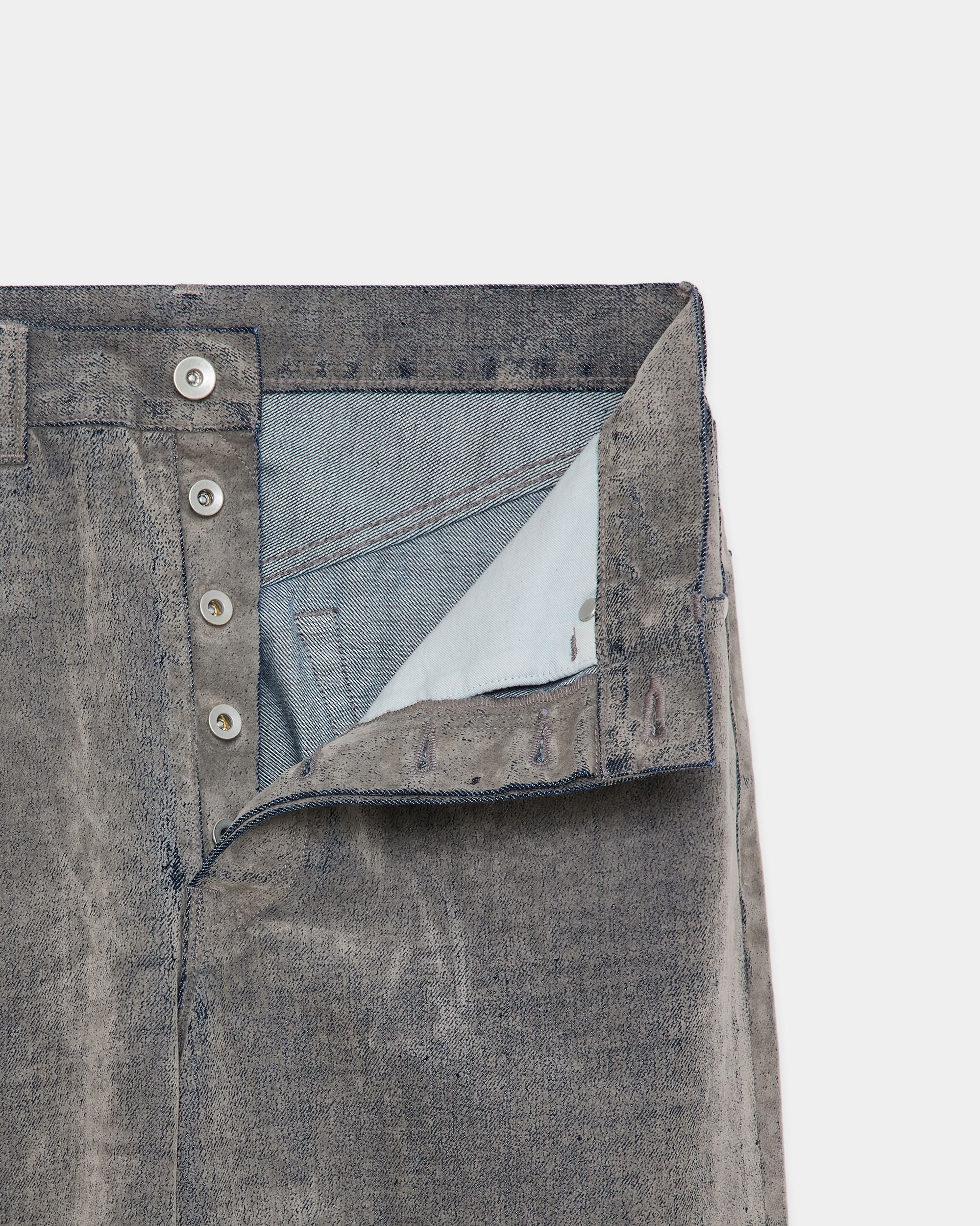 Velvet-Flocked Organic Cotton Denim Cylinder Fit Jeans, Greige
