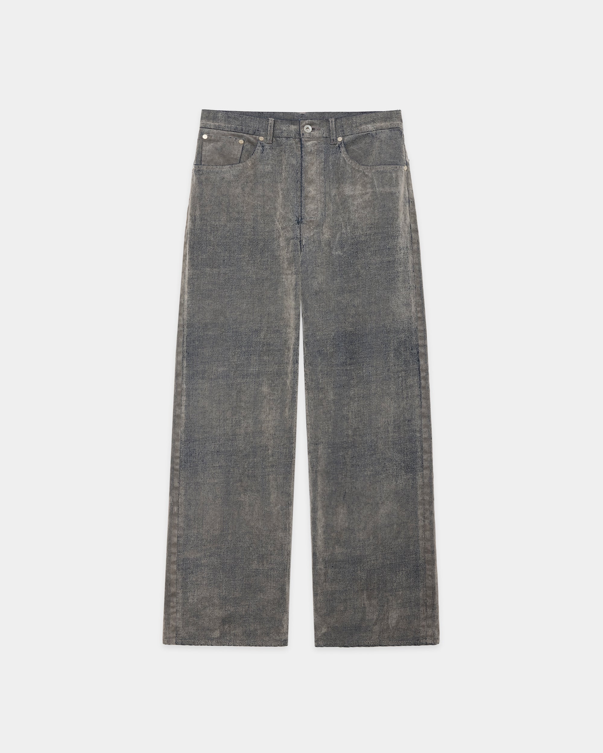 Velvet-Flocked Organic Cotton Denim Cylinder Fit Jeans, Greige
