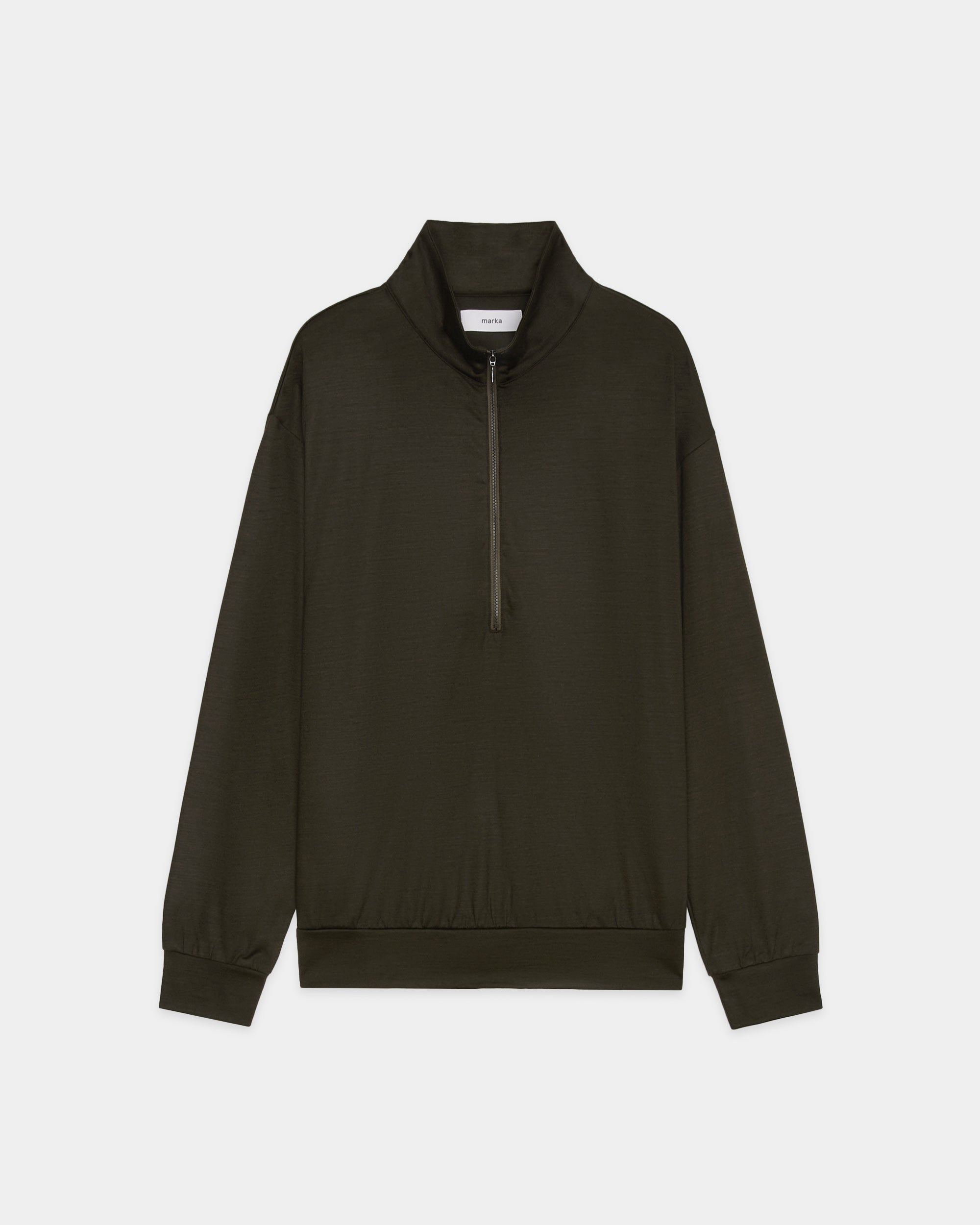 スーパー100s ウォッシャブルウール天竺 / ハーフジップスタンド, Dark Olive