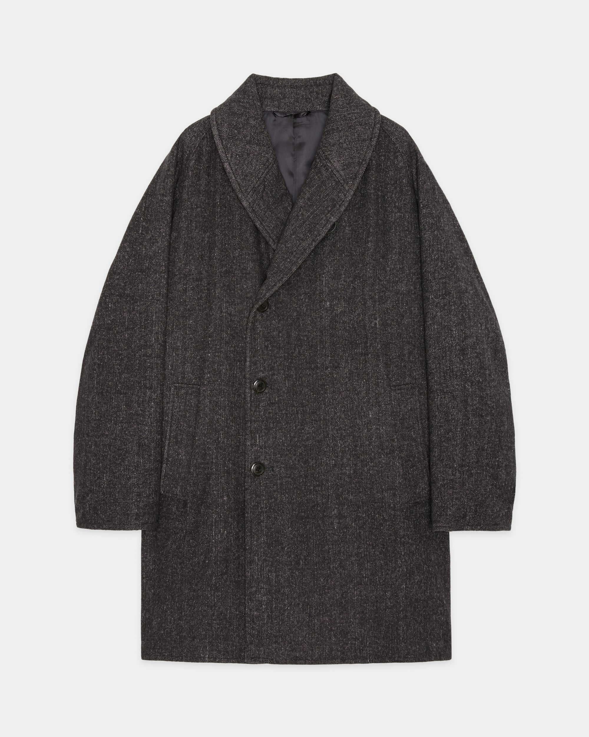 Heavy Silk Flannel / Shawl Collar Coat, Herringbone