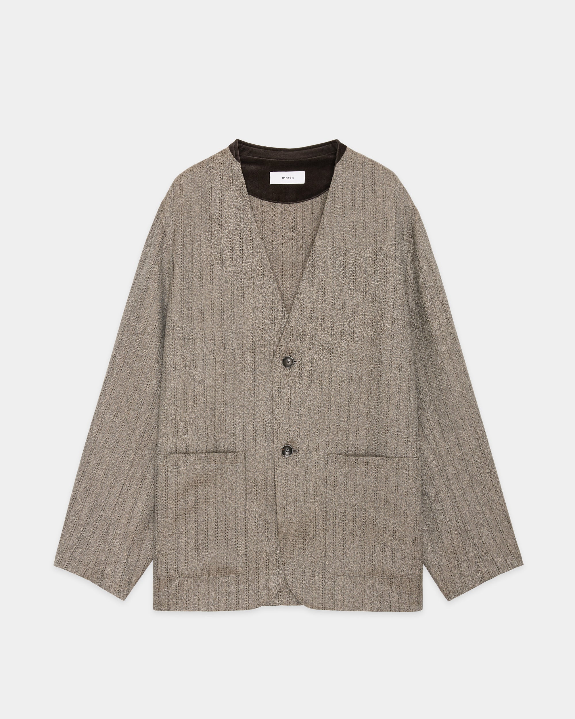 Organic Wool Twisted Melange Herringbone / Lapelless Jacket, Greige
