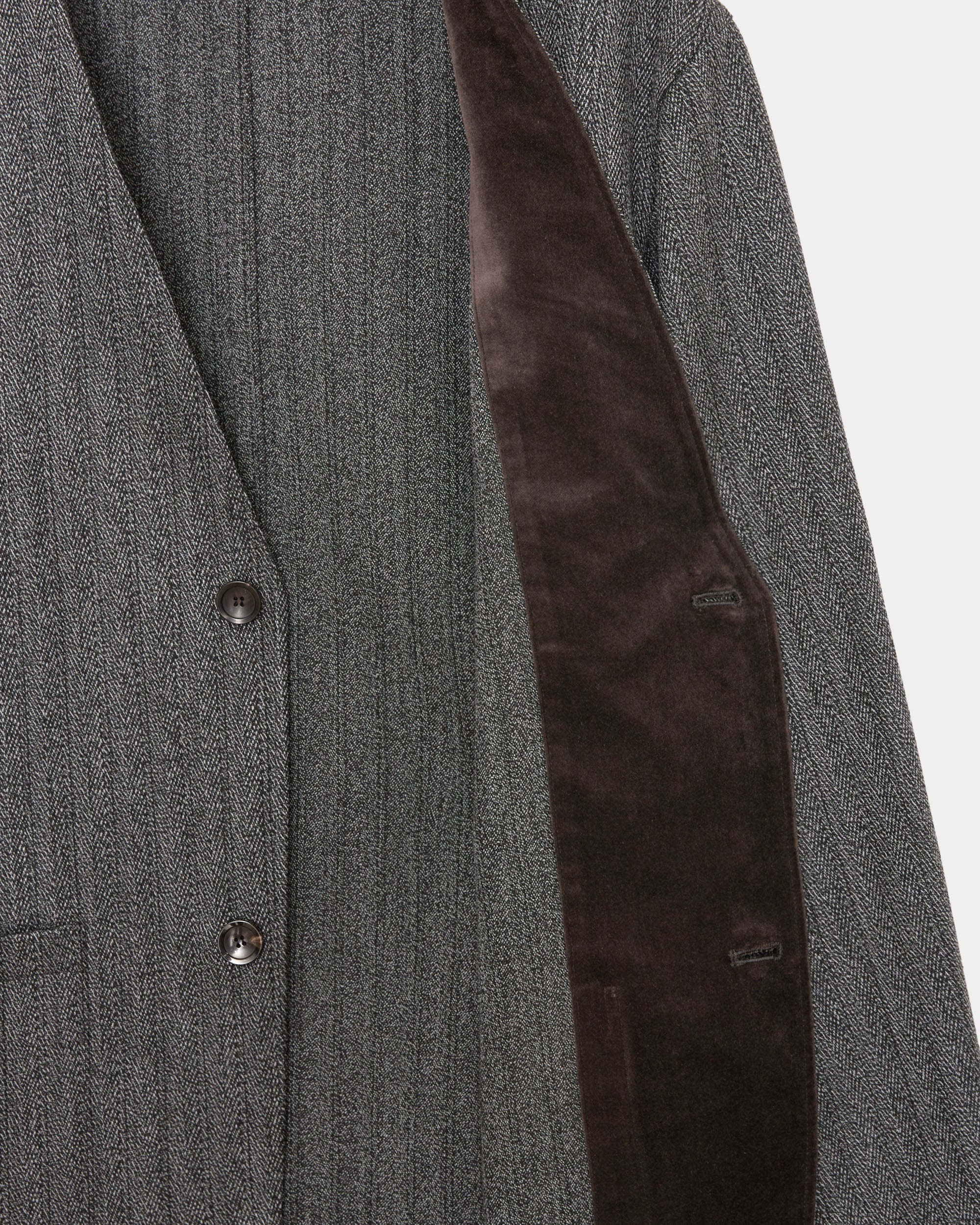 Organic Wool Twisted Melange Herringbone / Lapelless Jacket, Gray