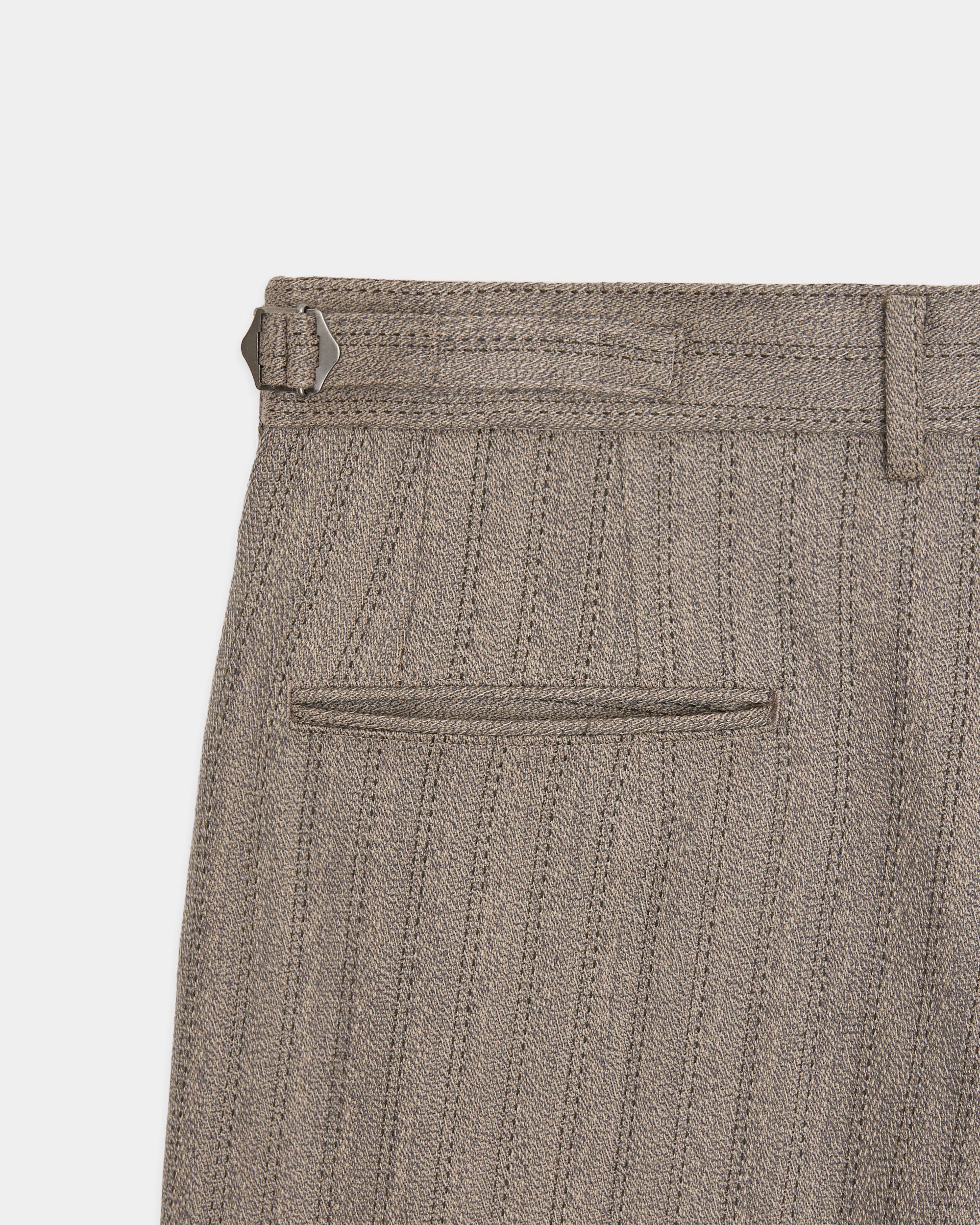 Organic Wool Twisted Melange Herringbone / Single Pleat Wide Trousers, Greige