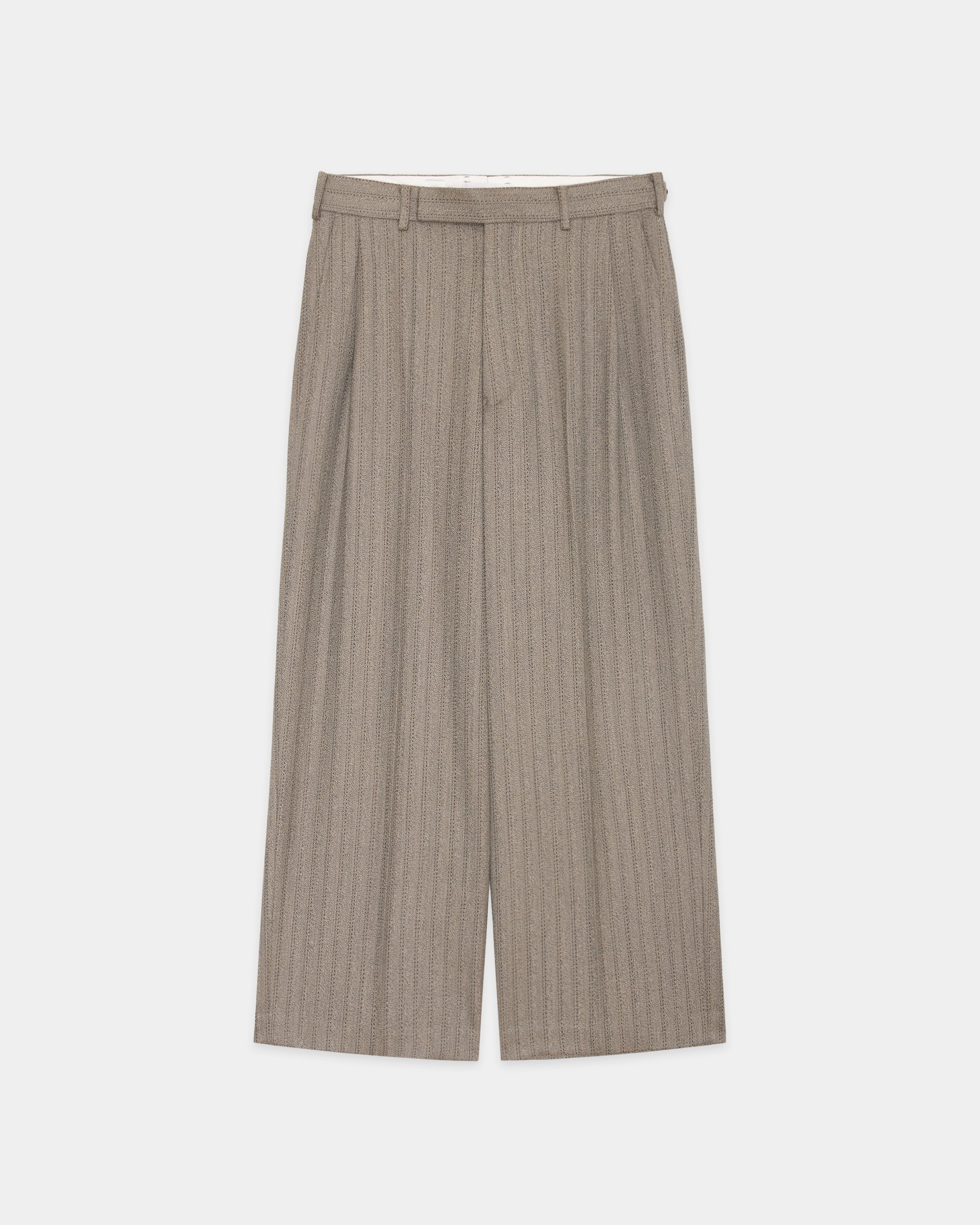 Organic Wool Twisted Melange Herringbone / Single Pleat Wide Trousers, Greige