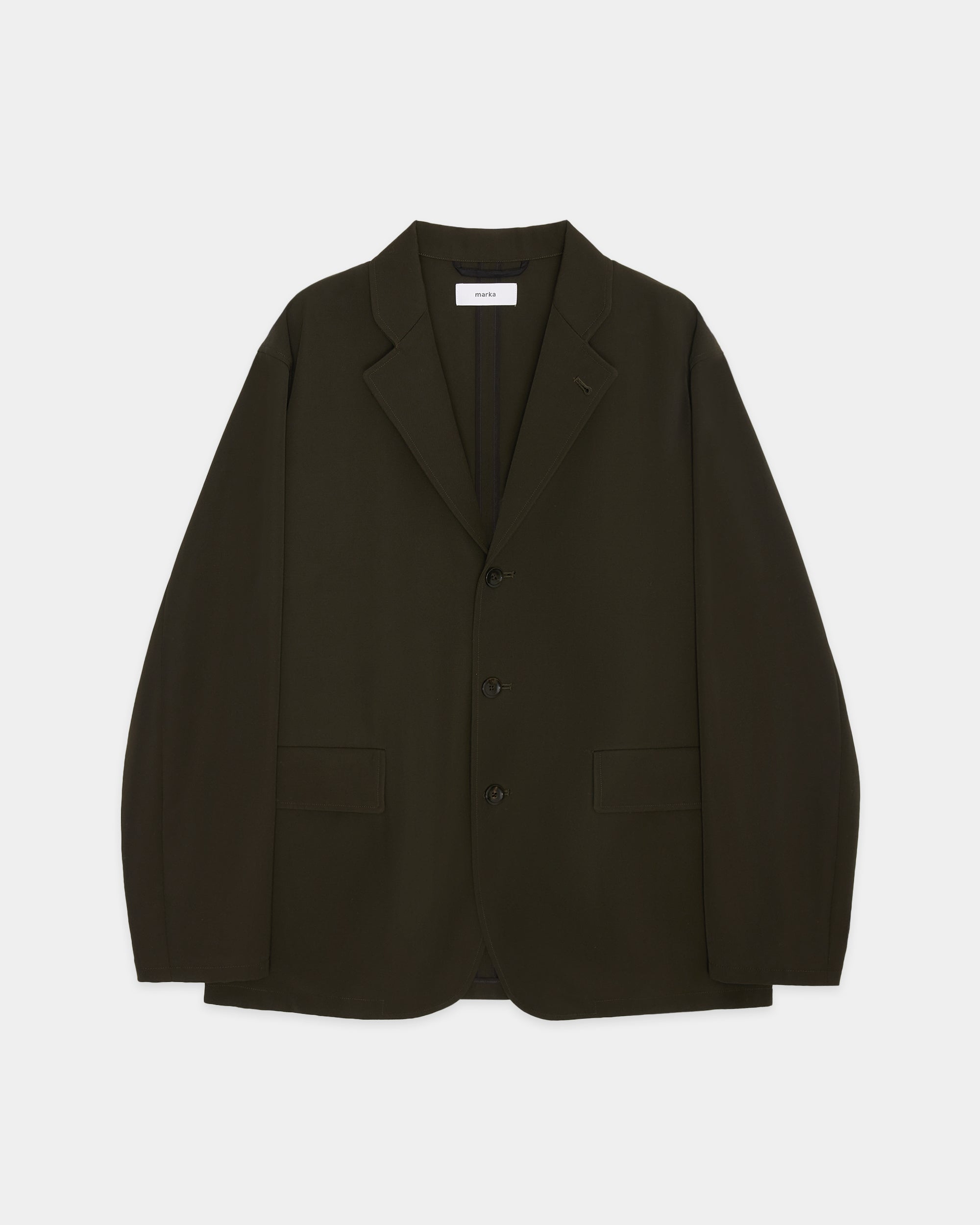 Wool Gabardine Washer Tumbler / Refined Stroll Jacket, Dark Olive