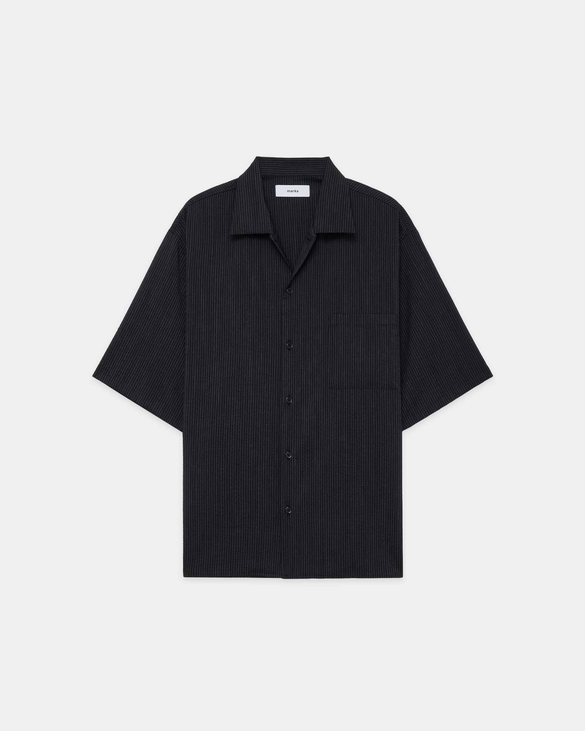 【PARKING別注】ウールシアサッカー / オープンカラーS/Sシャツ, Black X Gray
