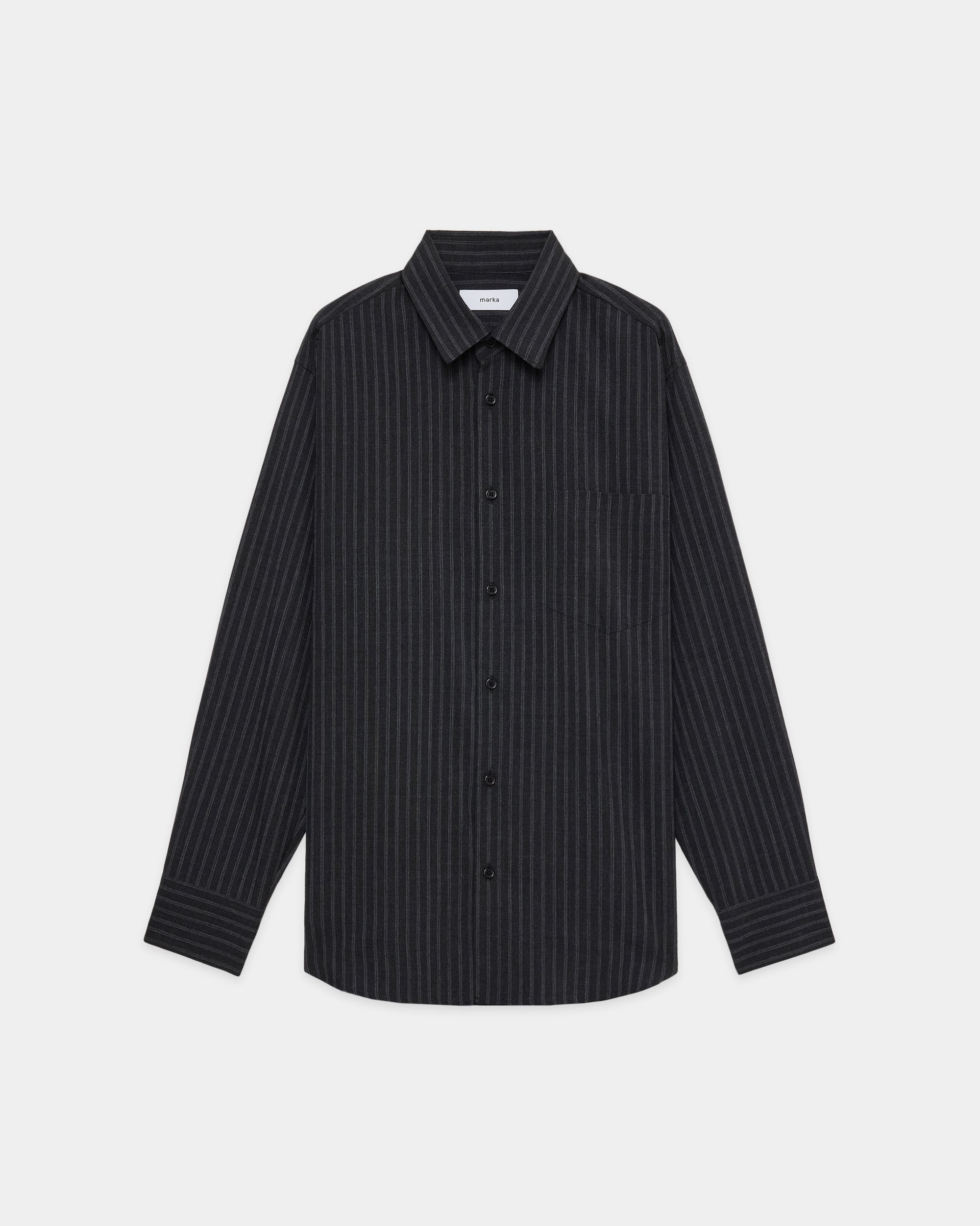 【PARKING別注】 2/72ウールトロピカルワッシャー / レギュラーカラーシャツ, Gray Stripe