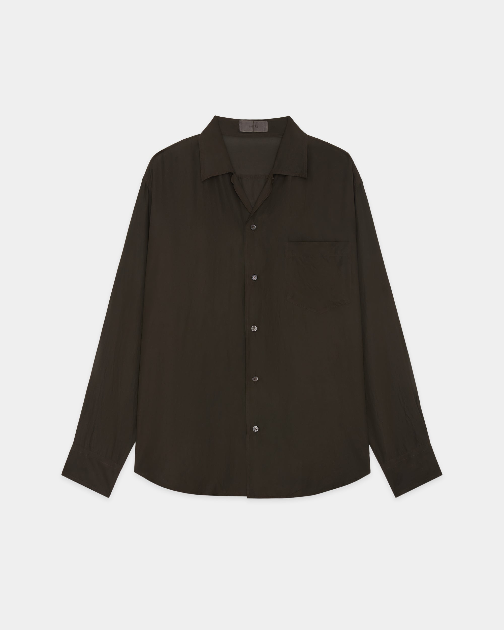 【PARKING別注】8匁シルク羽二重 / "Doro-Zome"オープンカラーL/Sシャツ, Mud Black