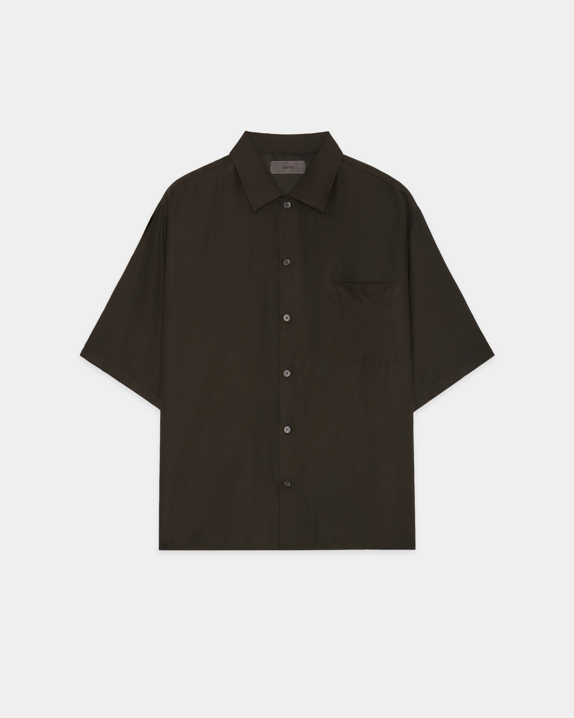 【PARKING別注】8匁シルク羽二重 / "Doro-Zome"シルクオープンカラーS/Sシャツ, Mud Black