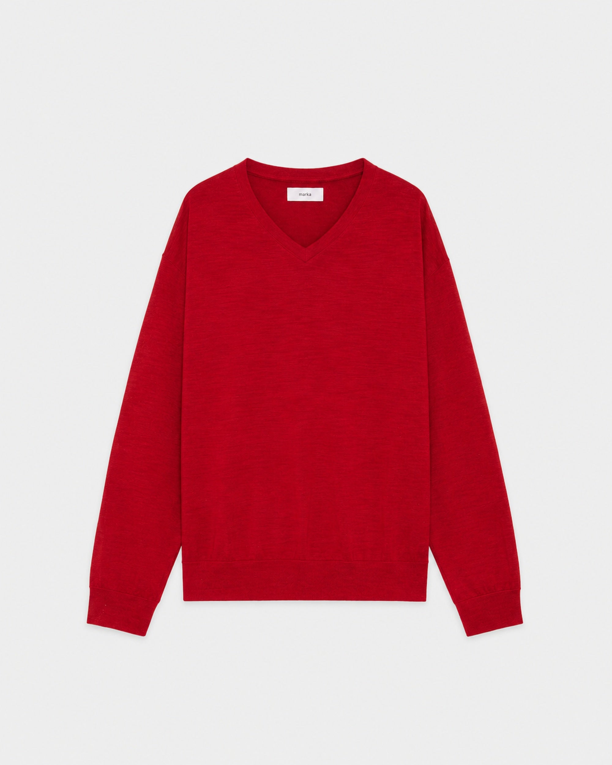 【PARKING別注】スーパー100s ウォッシャブルウール天竺 / Vネック L/S Tee, Red