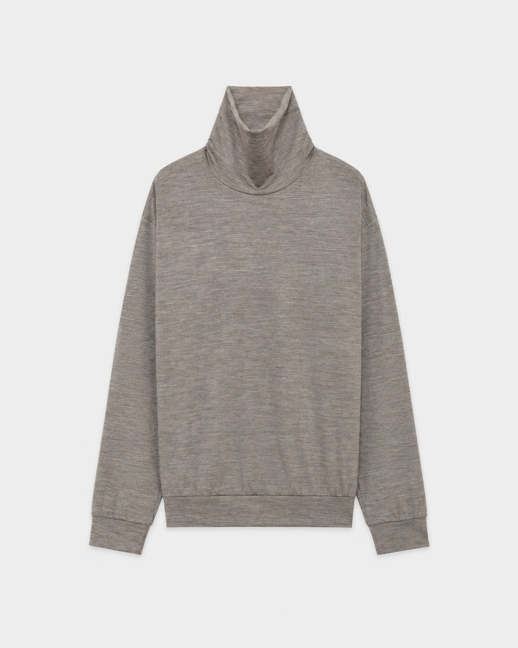 【PARKING Exclusive】Super 100s Washable Wool Jersey / Turtle Neck, Top Gray