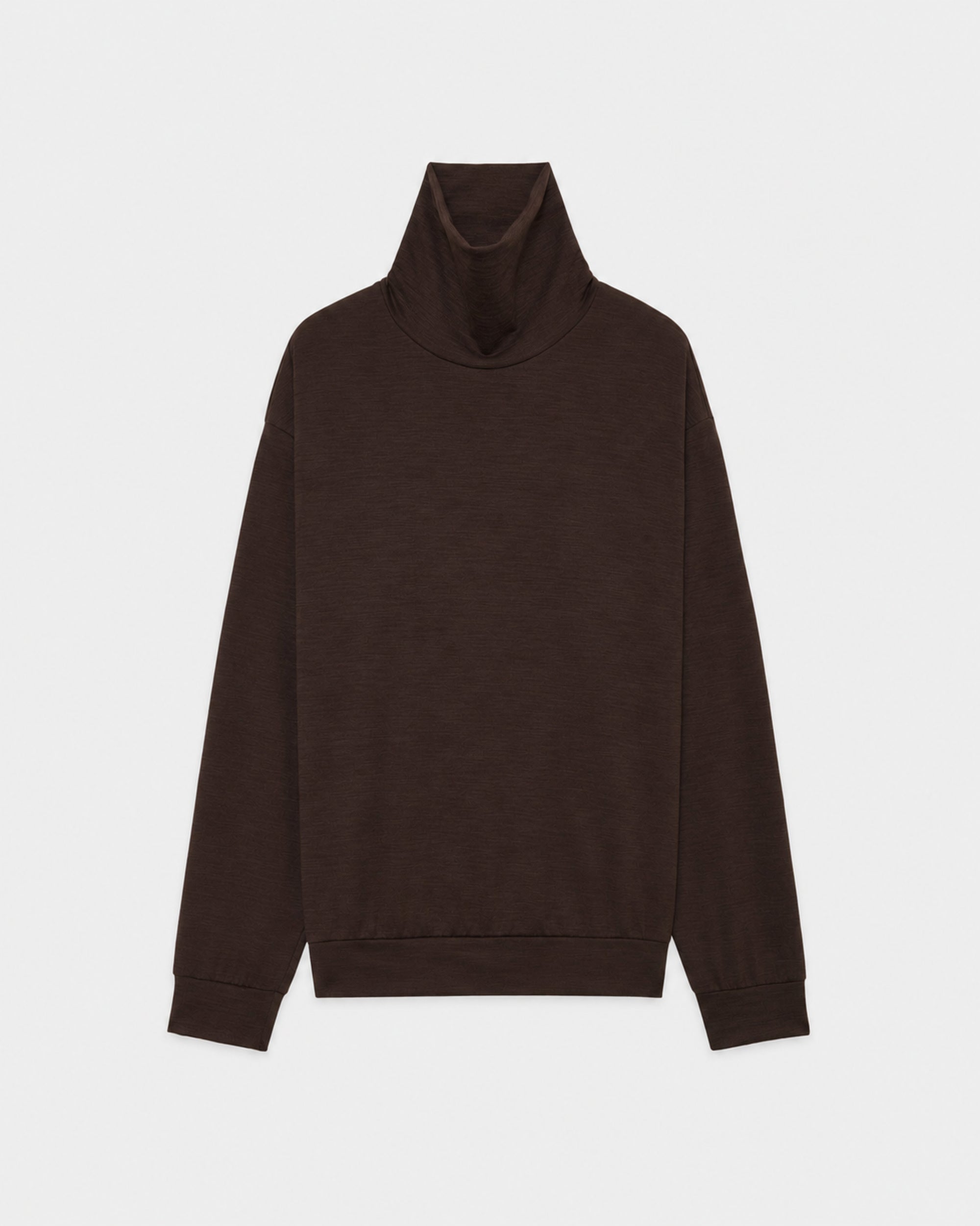 【PARKING Exclusive】Super 100s Washable Wool Jersey / Turtle Neck, Dark Brown